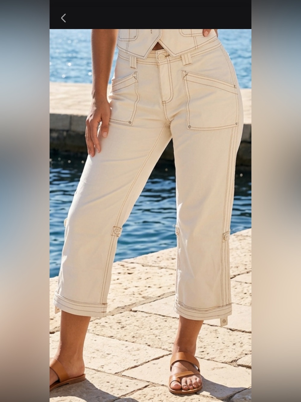 Aventura Organic Cotton Crop Pants In Cream Converts to Bermuda Shorts NWOT 8